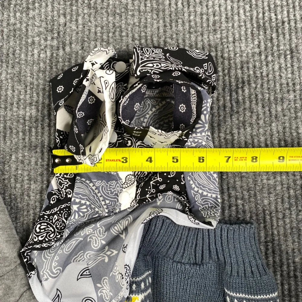 Petsin Small Pet Apparel Bundle Gray Hoodie Bandana Shirt Fair Isle Sweater 3pc